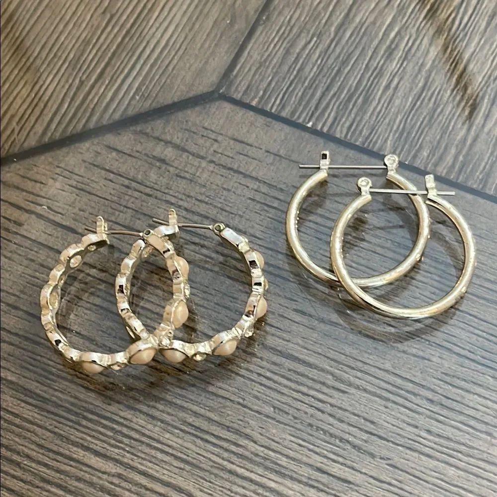 Elegant Pearl & Rhinestone Hoop Earrings Set